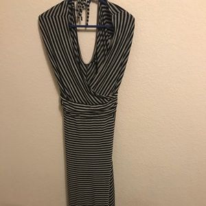 Gray black striped tie back maxi dress